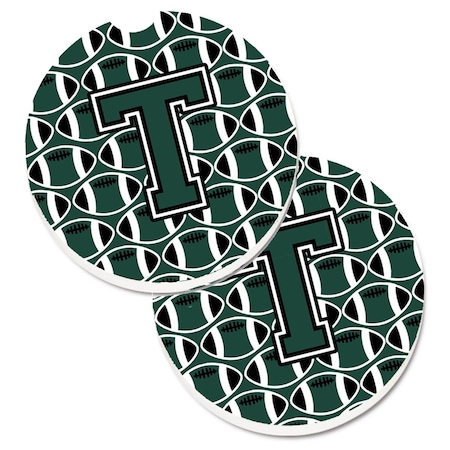 Carolines Treasures Letter T Football Green and White Cup Holder Car Coaster, PK2 CJ1071-TCARC